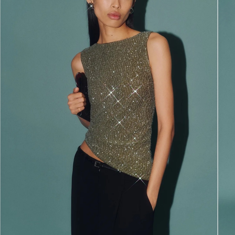 Reformation Olive Glitter Sleeveless Tank
